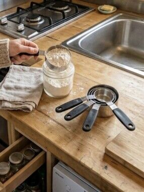 4pc Stainless Steel Measuring Cup Set Soft Grip Black Handle Used Kitchen Baking
